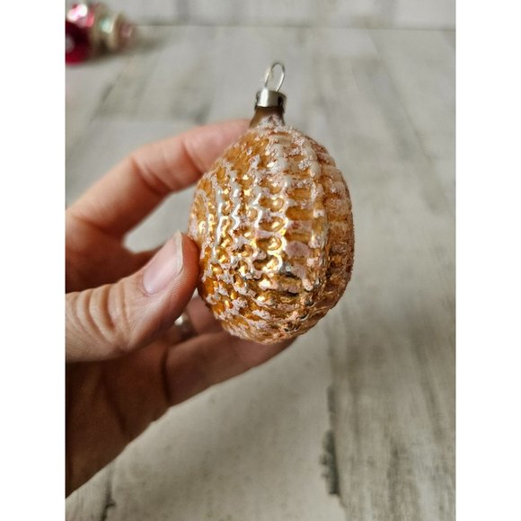 Czech orange shell unique glass ornament bumpy Xmas tree - Picture 5 of 8